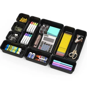 Interlocking Desk Drawer Bins Organizer, 10 Packs, Black - Picture 1 of 9