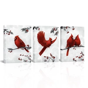 Bird Wall Art for Bedroom Red Cardinal Painting Giclee Canvas Prints Gallery ... - Picture 1 of 7