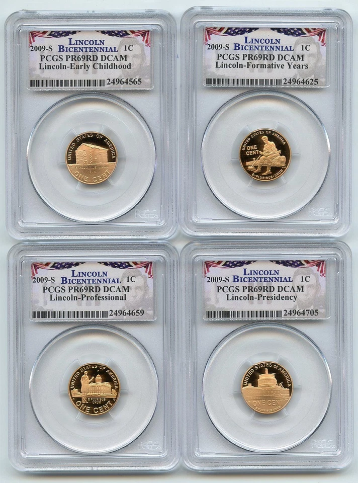 Juego de 4 centavos de monedas Lincoln S 2009 graduación profesional PR69DCAM Foto 1 de 1
