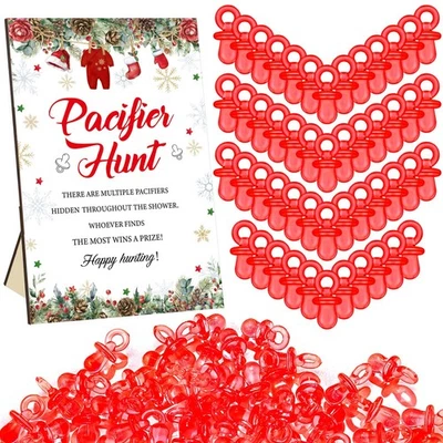 51件装圣诞老人主题婴儿淋浴游戏安抚奶嘴狩猎包括狩猎标志和50... — 第 1/4 张图片