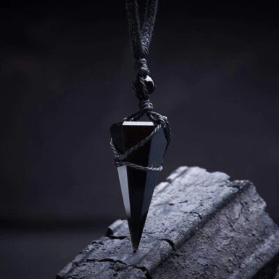 Natural Obsidian Stone Hexagon Pendant Black Stone Charm Necklace for Protection - Image 1 of 4