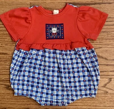 Mameluco Burbuja Verano Vintage Healthtex Bebé Niña Talla 6-9m Rojo Azul Gatito Gato Flor Foto 1 de 4