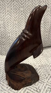Statuina leone marino foca intagliata legno ferro vintage in piedi mare spiaggia nautica - Foto 1 di 14
