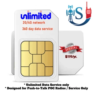 UNLIMITED 1 Year GSM SIM Service for Push-to-Talk POC Devices (ATT/US Cellular) - Photo 1 sur 1