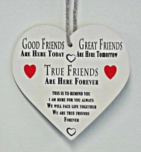 Friendship Best Friend Plaque Gift Shabby Chic Wood Hanging Heart - Picture 1 of 1