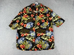 George Shirt Mens 2XL XXL Black Green Floral Palm Hawiian Rayon Vacation Beach - Picture 1 of 14