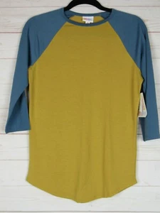 Lularoe Damen Randy Senfgelb mit blauen Ärmeln Top Größe XS Neu mit Etikett - Bild 1 von 3