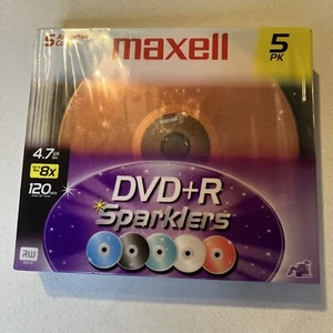 Maxell DVD+R Sparklers 5 Pack Assorted Multi Colored 4.7GB. 8X - Picture 1 of 5