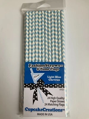 Pajitas Papel Azul Claro Pajitas Decorativas con Banderas Biodegradables 24ct Foto 1 de 3