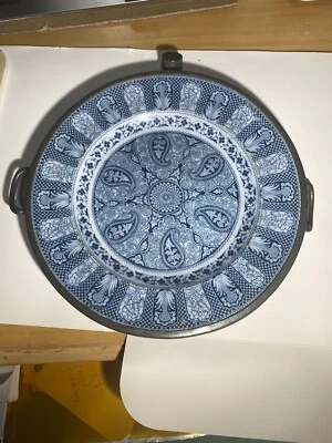 chauffe Plat Étain Dessus Très Belle Ceramique , poignées    19eme TBEtat  Signé - Photo 1/4