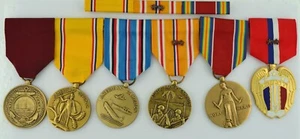 WWII Navy Asia Pacific Service Mounted 3 Ribbon Bar & 6 Medals - Philippine Lib - Picture 1 of 2