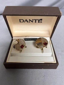 Gemelos Dante Goldtone vintage piedra roja importada con caja - Imagen 1 de 3