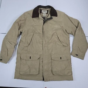 Vintage LL Bean Barn/ Chore Coat/Jacket Men L Reg Beige Green Plaid Wool Lined - Picture 1 of 14
