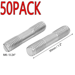 50 Pack M6x30mm 304 Stainless Steel Double End Threaded Stud Screw Bolt Tool - Picture 1 of 5
