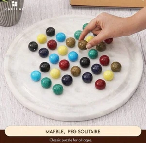 NEW 14" Radicaln Peg Solitaire Game White Marble Board & 42 Marbles Home Décor - Picture 1 of 13
