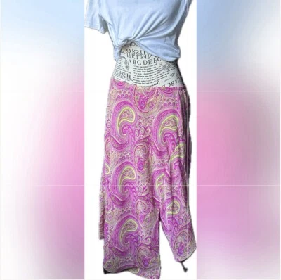 Lane Bryant Retro Y2K Barbie Rosa Paisley Falda Asimétrica Aberturas Laterales 14/16 L Foto 1 de 4