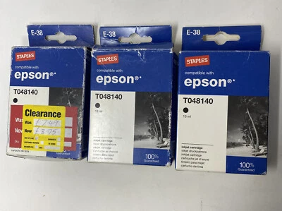 Staples Epson Ink Cartridges T048340 BLACK 13ml E-38 New/Sealed X3 E38 - Image 1 of 4