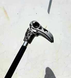 Heavy Raven Skull Handle With Black 2 fold Wooden Walking Cane Metal Handle - Picture 1 of 7