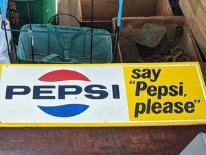 Original 1965 Embossed SAY PEPSI PLEASE Advertising Sign  - Picture 1 of 9