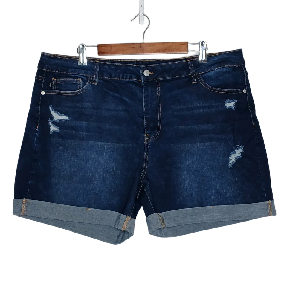 JUDY BLUE Mujer Pantalones Cortos Estilo Boyfriend Envejecido PLUS 3XL Elástico Denim Oscuro Foto 1 de 4
