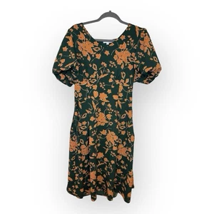 Baltic Born Adele Green and Clay Floral Puff Sleeve V-Neck Flowy Midi Dress – M - Picture 1 of 8