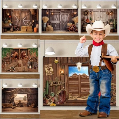 Puerta de madera de granero tema vaquero occidental fiesta de cumpleaños foto fondo decoración Foto 1 de 4