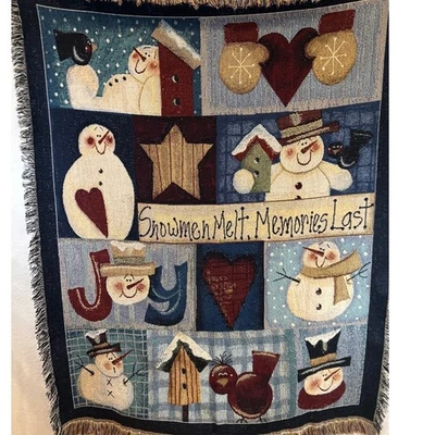 Muñecos de nieve derriten recuerdos último tapiz manta invierno vacaciones decoración Foto 1 de 3