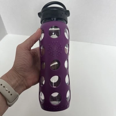 Life Factory 20 oz glass water bottle purple silicone cover NEW - Image 1 of 4