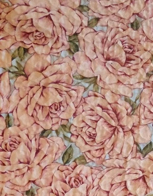 Pre-Quilted Double Sided with Batting 2003 Pink Roses Green Leaves 43" x 50" - Image 1 of 4
