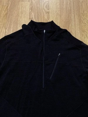 Ibex Half Zip Pullover Mens 2XL Black Rambouillet Wool Chest Pocket Made USA - Image 1 of 4