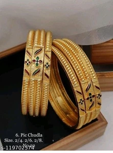 Mennakari Hand Painted Golden Bangle Bridal Chuda Set Wedding jewelry - Picture 1 of 2