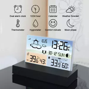FUNK Wetterstation Mit Farbdisplay Thermometer Innen-Außensensor Digitale Wecker - Bild 1 von 18