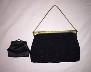 Vintage Magid Black & Gold Hand Beaded Evening Bag Purse Handbag - Picture 1 of 6