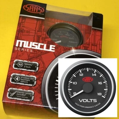 SAAS Muscle SG-VLT52B Volt gauge 8-18 Volt 52mm 2" Black 52mm 2" - Image 1 of 4