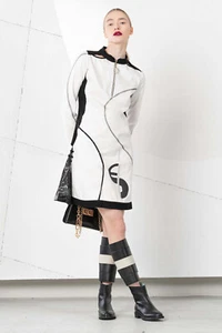 ELISA CAVALETTI Kleid knielang langarm weiß schwarz Gr. S Herbst Winter - Picture 1 of 2