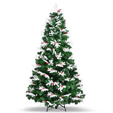 Costway 7' Unlit Snowy Hinged Christmas Tree w/ 1180 Mixed Tips & Red Berries