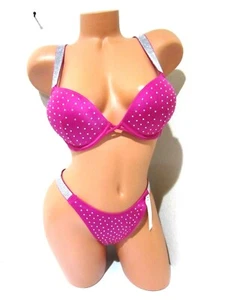 NEW Victoria Secret BOMBSHELL SHINE STRAP Berry THONG BIKINI SWIM SUIT 34A S Set - Picture 1 of 12