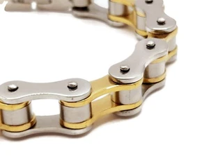 Sólido Alta Calidad Motero Cadena Pulsera Plata y Oro Acero Inoxidable Joyería - Imagen 1 de 7