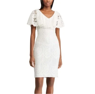 Ralph Lauren Womens 6 White Ruffled Overlay Lace Lined Sheath Dress NWD CI71 - Image 1 of 4