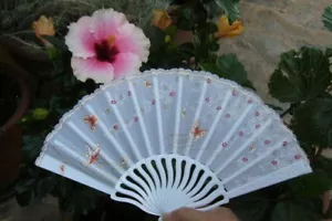 3 x ORIGINAL spanischer KINDER - FLAMENCO - FÄCHER Nr.110 / 01 - 03 weiß rot bl - Bild 1 von 3