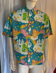 Bio World Intl Care Bears Short Sleeve Button Front Multi Color Rainbow Shirt  - Picture 1 of 10