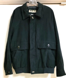 RFT Rainforest Jacket Mens Large Black Tan Zip Micro Suede Hong Kong - Picture 1 of 14