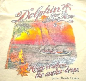 Men's Light Yellow T-Shirt Dolphin Bar & Shrimp House Jensen Beach, FL Medium - Picture 1 of 4