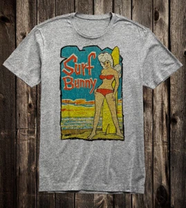 Retro Travel Tee T Shirt Vintage Art Novelty Surf Bunny California PinUp Surfing - Picture 1 of 8