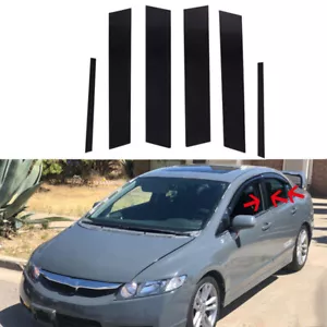 For Honda Civic Sedan 2006-2011 6Pcs Black Pillar Post Black Window Cover Trim - Foto 1 di 13