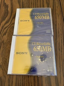2 Sony CD-R Recordable CD 650 MB, 74 Minutes Compact Audio Disks NEW - Picture 1 of 2