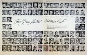 1958 Penn Mutual Insurance Million Dollar Club Members anuncio impreso vintage de 2 páginas - Imagen 1 de 3