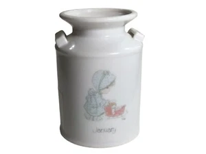 PRECIOUS MOMENTS Birthday Series Milk Can Planter Vase January 1988 Enesco - Picture 1 of 2