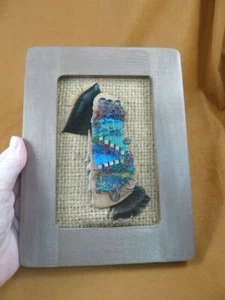 G-70 blue peacock wool hand knit framed beach driftwood CA art Charlotte Vincent - Picture 1 of 4