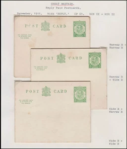 GRAN BRETAGNA - 1911 1/2d KGV RISPOSTA CARTOLINE PAGATE #CP 61 - MINT 3nos - Foto 1 di 4
